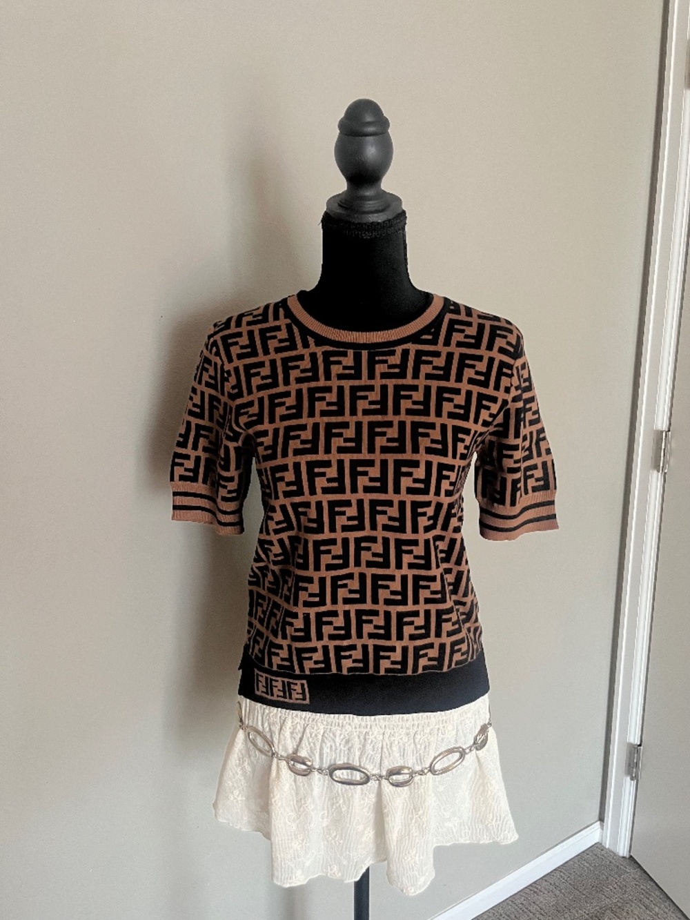 ⚜️Fendi FF Zucca Knit Short-Sleeve Top — Style F702A5QG - Authentic